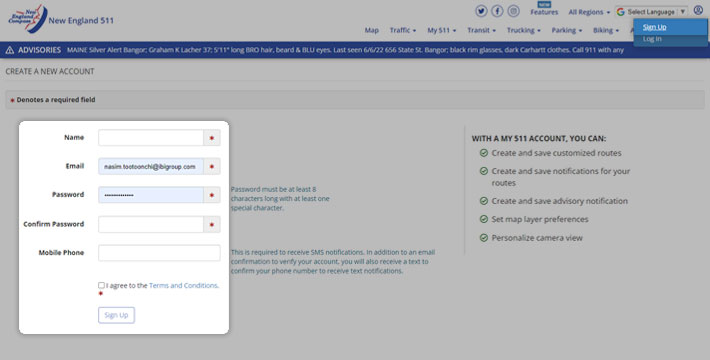 Sign up with New England 511