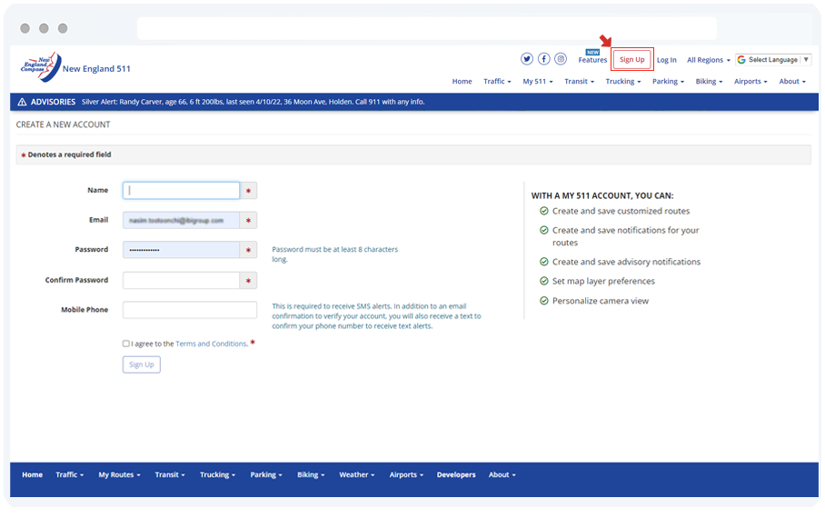 Signing up with New England 511