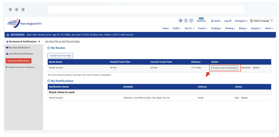 Creating a Notification for your Route