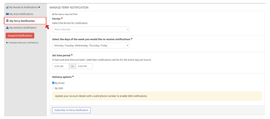 Creating Ferry Notification