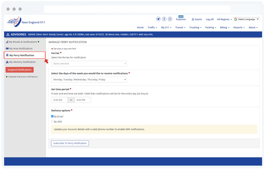 Creating Ferry Notification